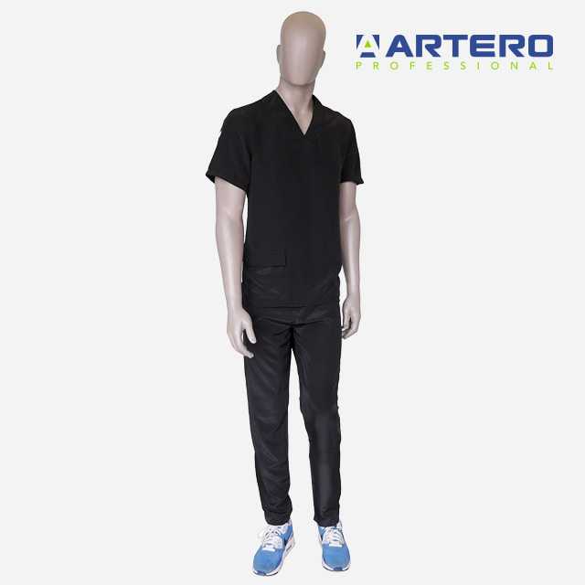 아테로 코르도바 블랙 상의 하의 세트 남여공용 애견 미용 의류 미용복 유니폼 가운